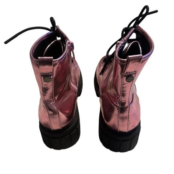 Madden NYC Metallic Pink Lace Up Combat Boots Size 5 Moto Edgy Ankle - Picture 4 of 11